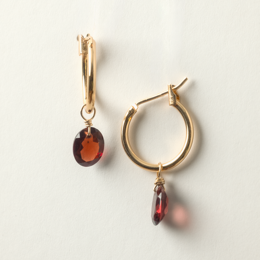 Garnet Oval Cut 14K Goldfilled Hoop Earrings