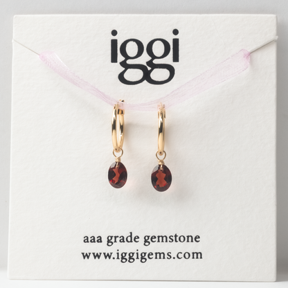 Garnet Oval Cut 14K Goldfilled Hoop Earrings