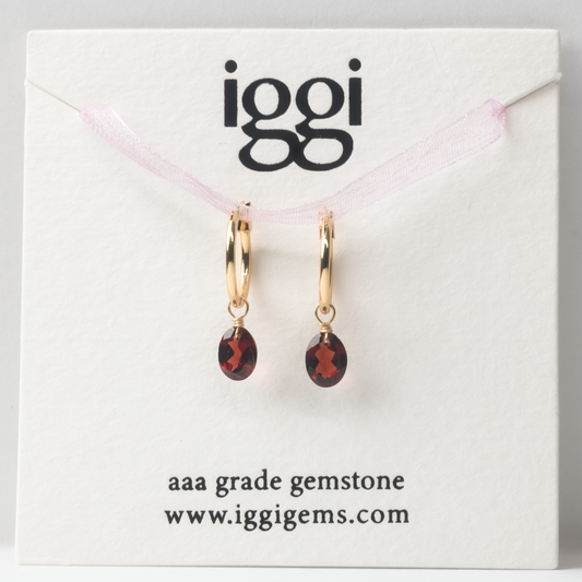 Garnet Oval Cut 14K Goldfilled Hoop Earrings