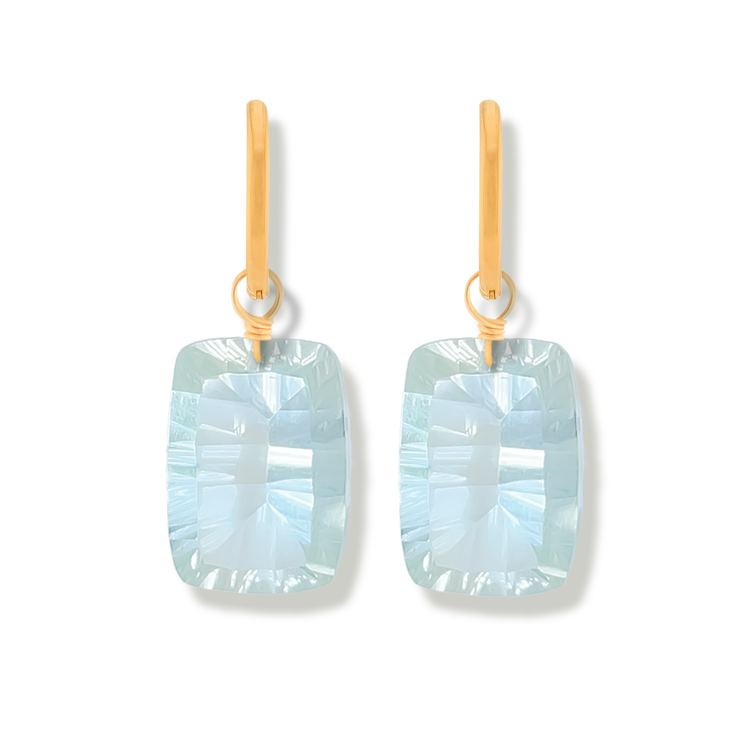 Green Amethyst Rectangle Cut 14K Gold-Filled Hoop Earring