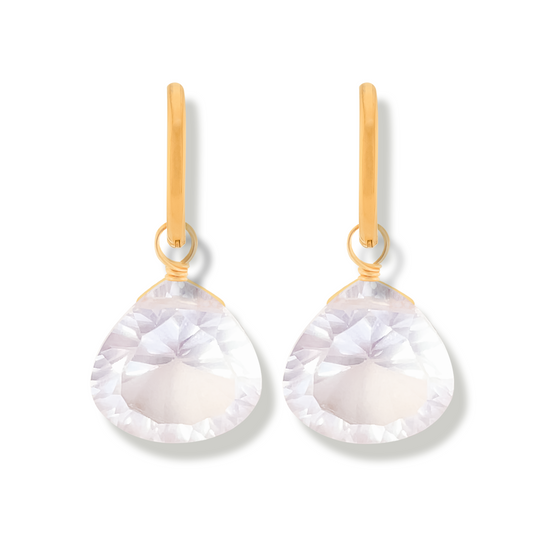 Rose Quartz Teardrop Cut 14K Gold-Filled Hoop Earrings