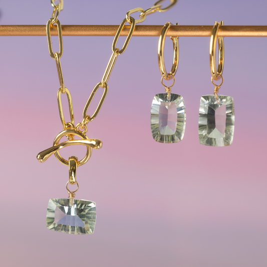 Green Amethyst Rectangle Cut 14K Gold-Filled Hoop Earring