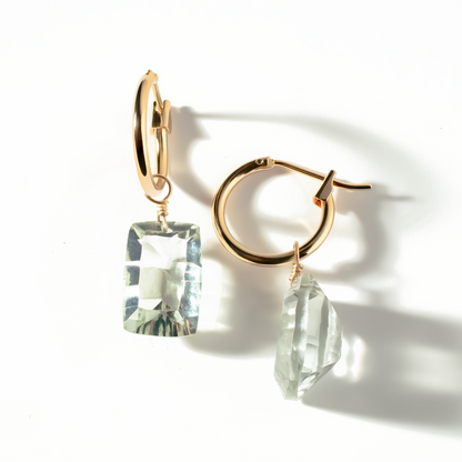 Green Amethyst Rectangle Cut 14K Gold-Filled Hoop Earring