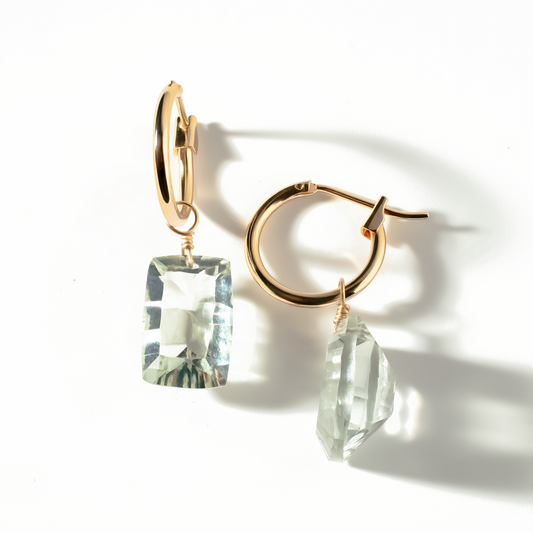 Green Amethyst Rectangle Cut 14K Gold-Filled Hoop Earring