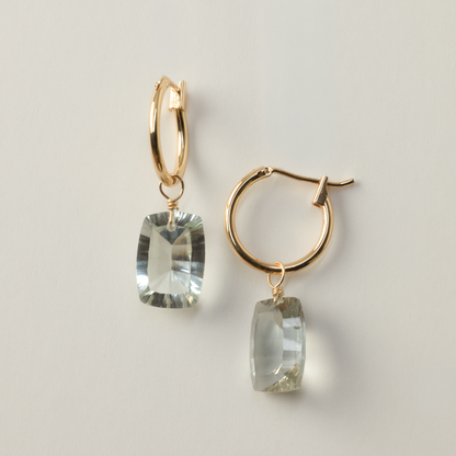 Green Amethyst Rectangle Cut 14K Gold-Filled Hoop Earring
