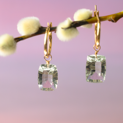 Green Amethyst Rectangle Cut 14K Gold-Filled Hoop Earring