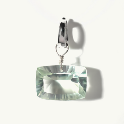 Green Amethyst East West Rectangle Cut Sterling Silver-Filled Duet Charm