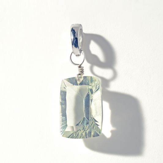 Green Amethyst Rectangle Cut Sterling Silver-Filled Duet Charm