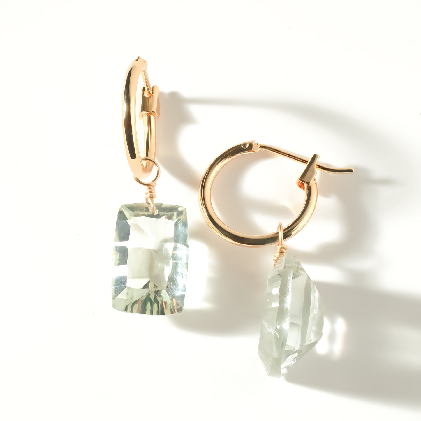 Green Amethyst Rectangle Cut 14K Gold-Filled Hoop Earring
