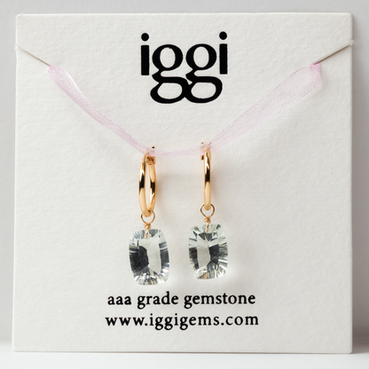 Green Amethyst Rectangle North South Cut 14K Gold-Filled Hoop Earring