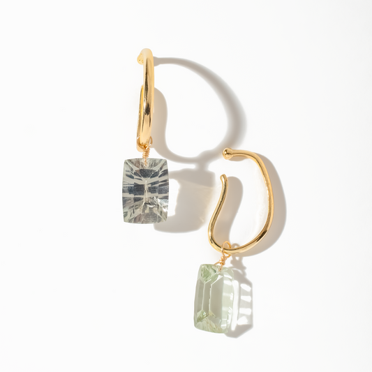 Green Amethyst Rectangle Cut 14K Gold Ear Cuffs