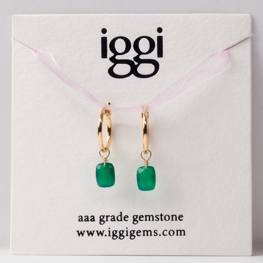 Green Onyx Emerald Cut 14K Goldfilled Hoop Earrings