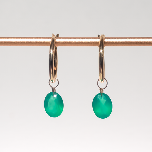 Green Onyx Oval Cut 14K Goldfilled Hoop Earrings