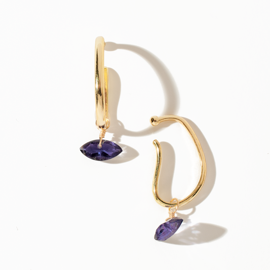 Iolite Marquise Cut 14K Gold Ear Cuffs