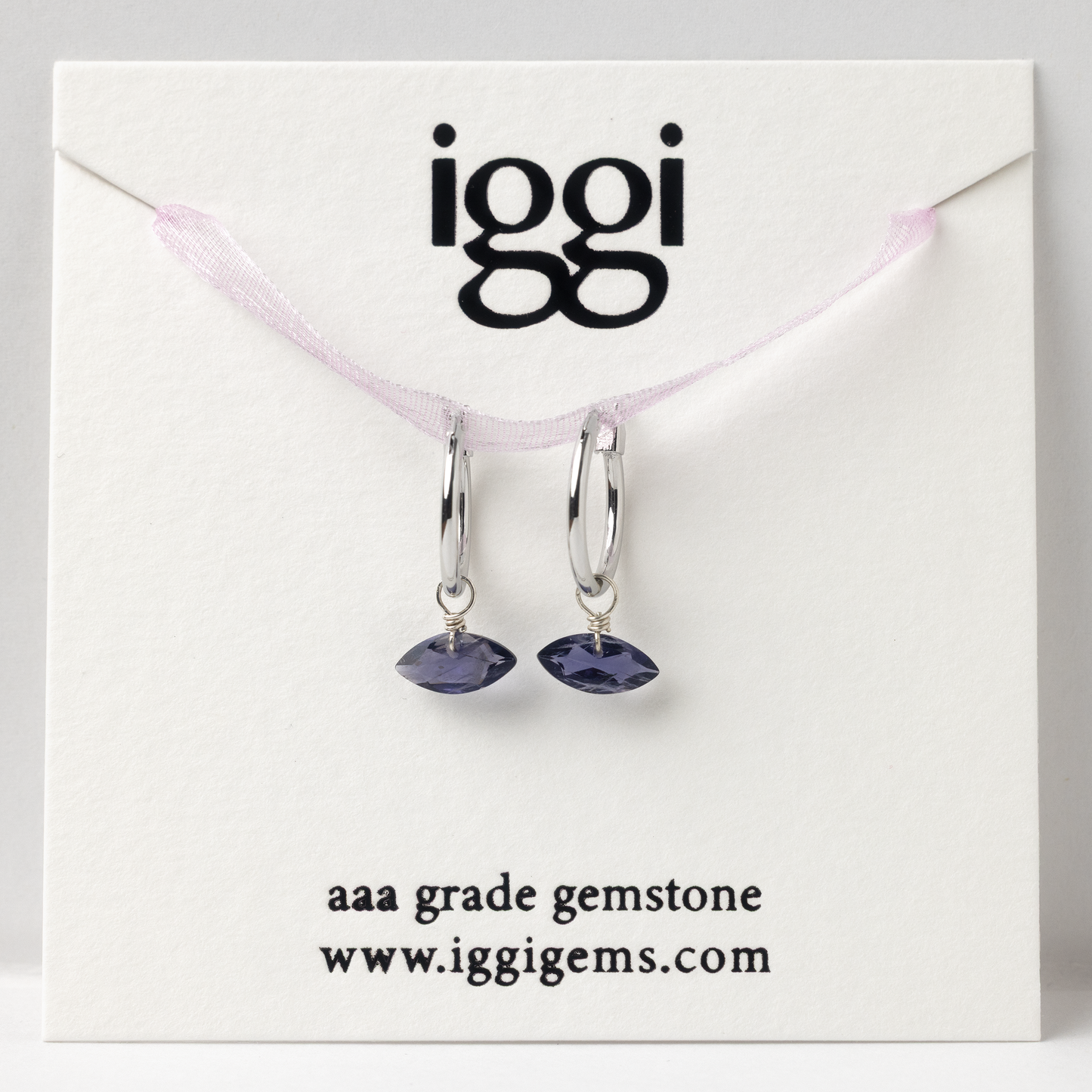 Iolite Marquise Cut Rhodium Hoop Earrings