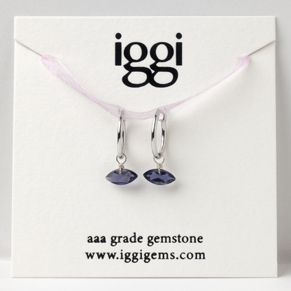 Iolite Marquise Cut Rhodium Hoop Earrings