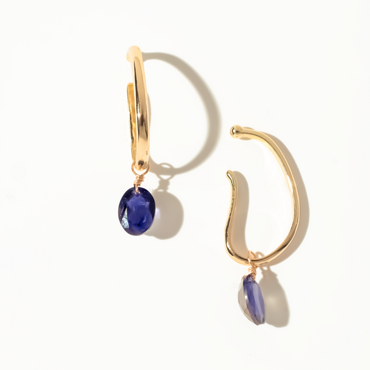 Iolite Oval Cut 14K Gold Ear Cuffs