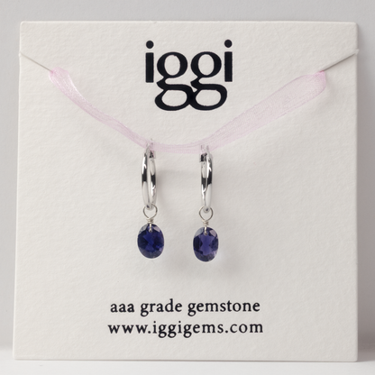 Iolite Oval Cut Rhodium Hoop Earrings