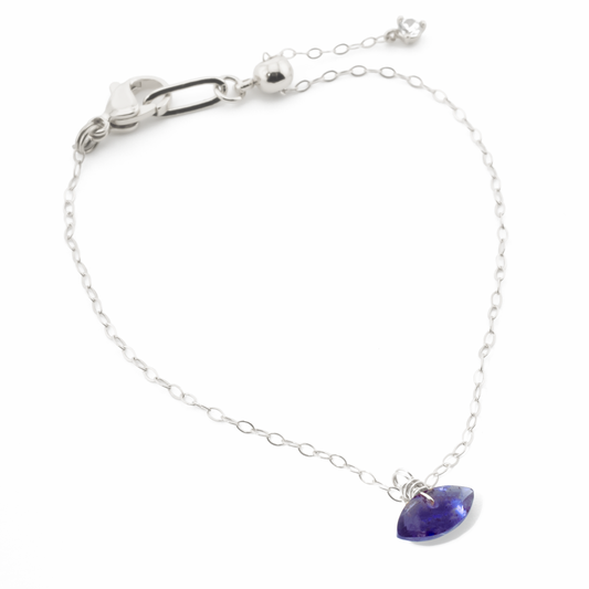 sterling silver dainty chain bracelet with Iolite marquise cut gemstone