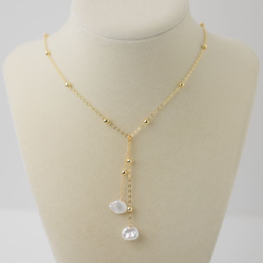 Mari Keishi Pearl 14K Gold Satellite Lariat Necklace