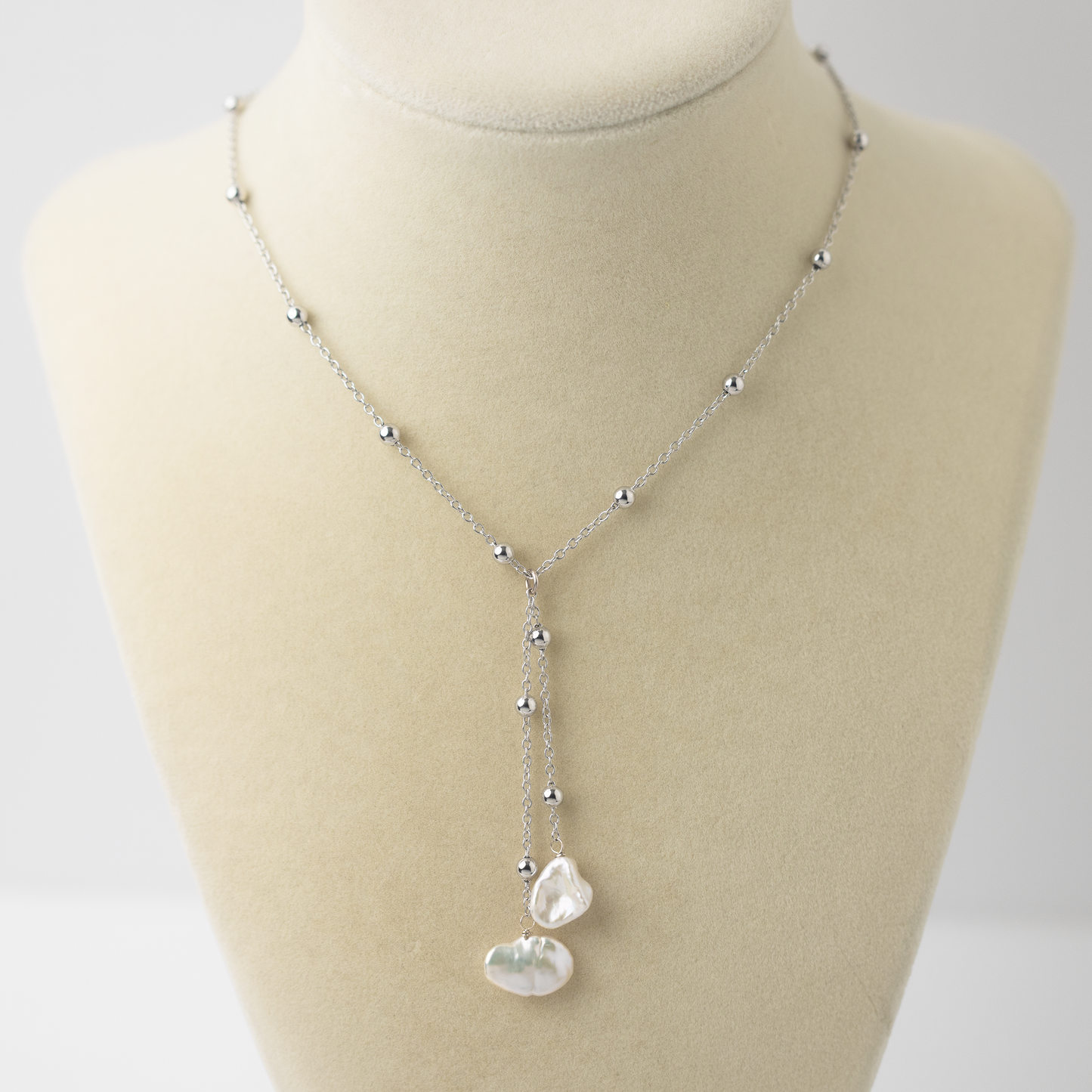 Mari Keishi Pearl Silver Satellite Lariat Necklace