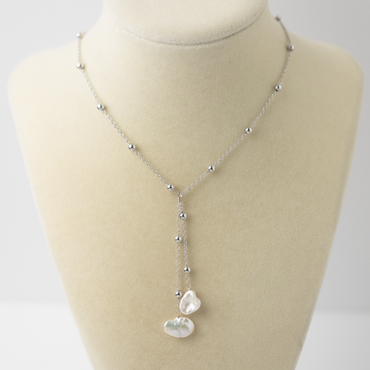 Mari Keishi Pearl Silver Satellite Lariat Necklace