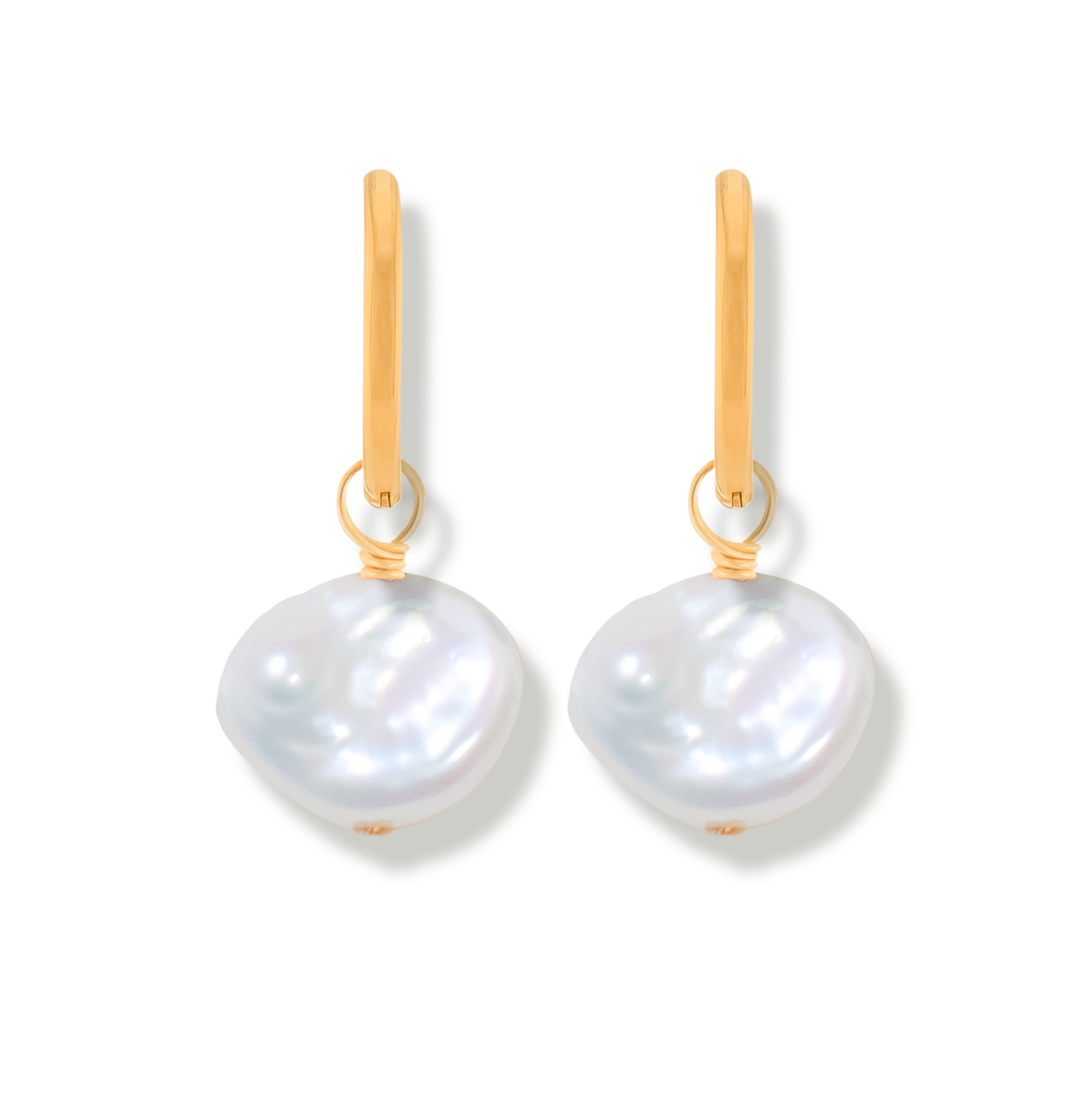 keishi Pearl earrings with 14k gold -filled hoops on a white background