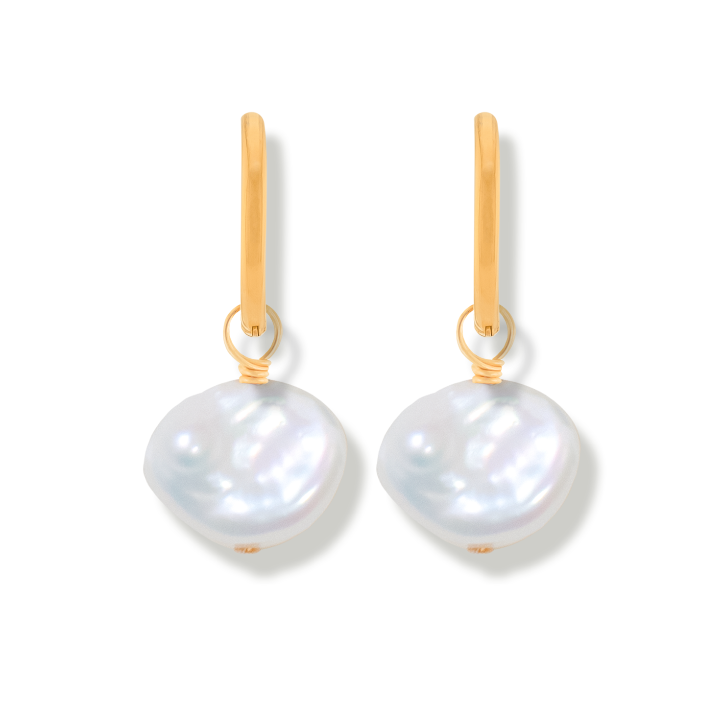 keishi Pearl earrings with 14k gold -filled hoops on a white background