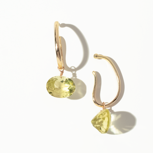 Lemon Quartz Oval Cut 14K Gold Ear Cuffs