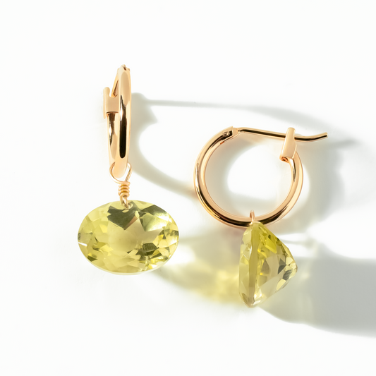 Lemon Quartz Oval Cut 14K Gold-Filled Hoop Earring