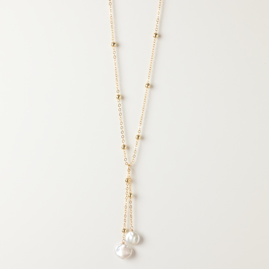 Mari Keishi Pearl 14K Gold Satellite Lariat Necklace