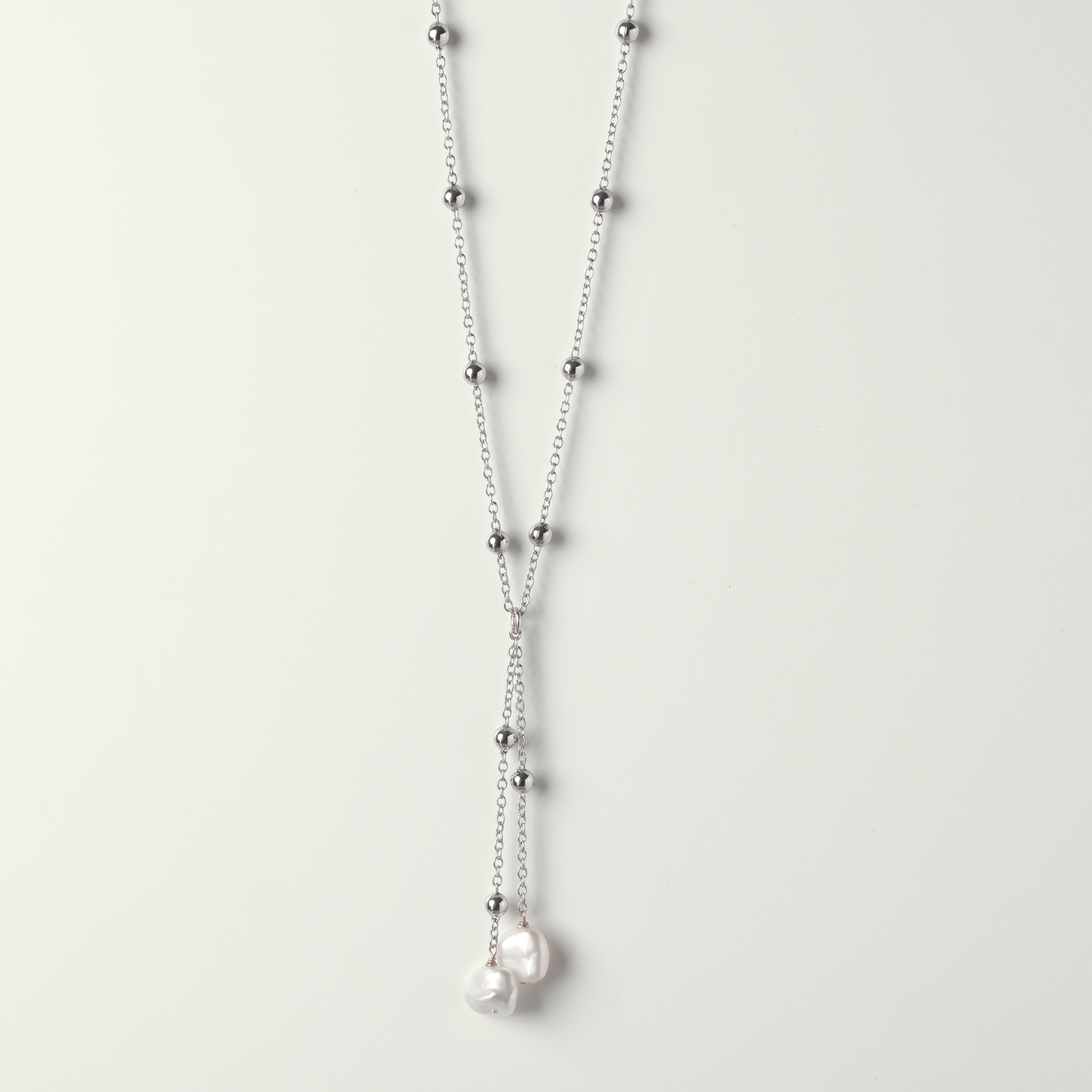 Mari Keishi Pearl Silver Satellite Lariat Necklace