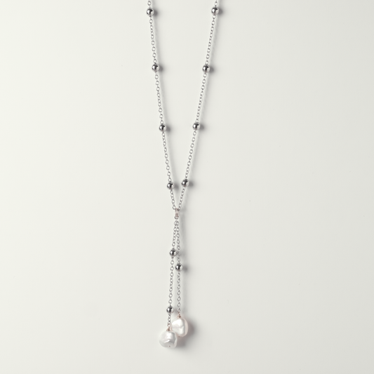 Mari Keishi Pearl Silver Satellite Lariat Necklace