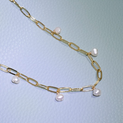 Baroque Pearl 5 Station 14K Gold-Filled Paperclip Necklace