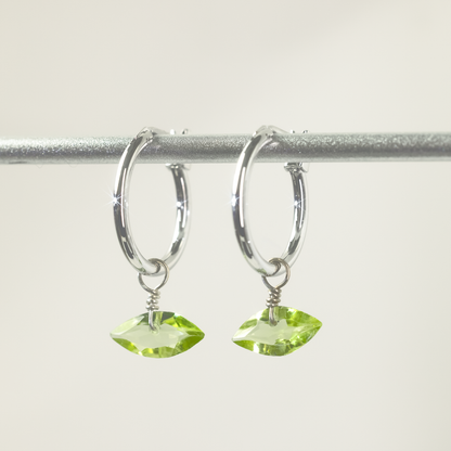 Peridot Marquise Cut Rhodium Hoop Earrings