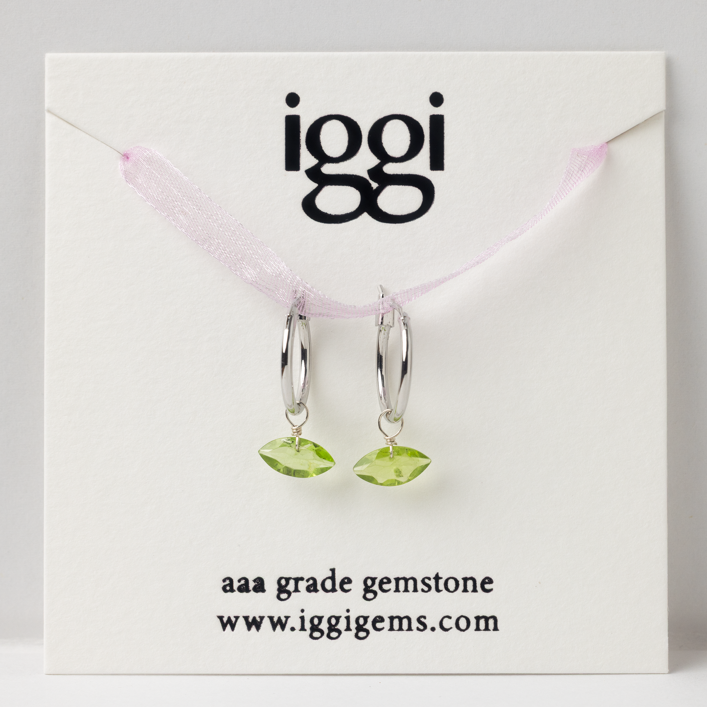 Peridot Marquise Cut Rhodium Hoop Earrings