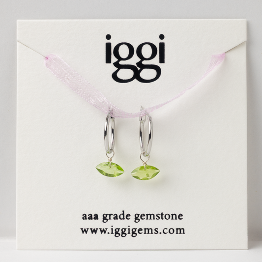 Peridot Marquise Cut Rhodium Hoop Earrings