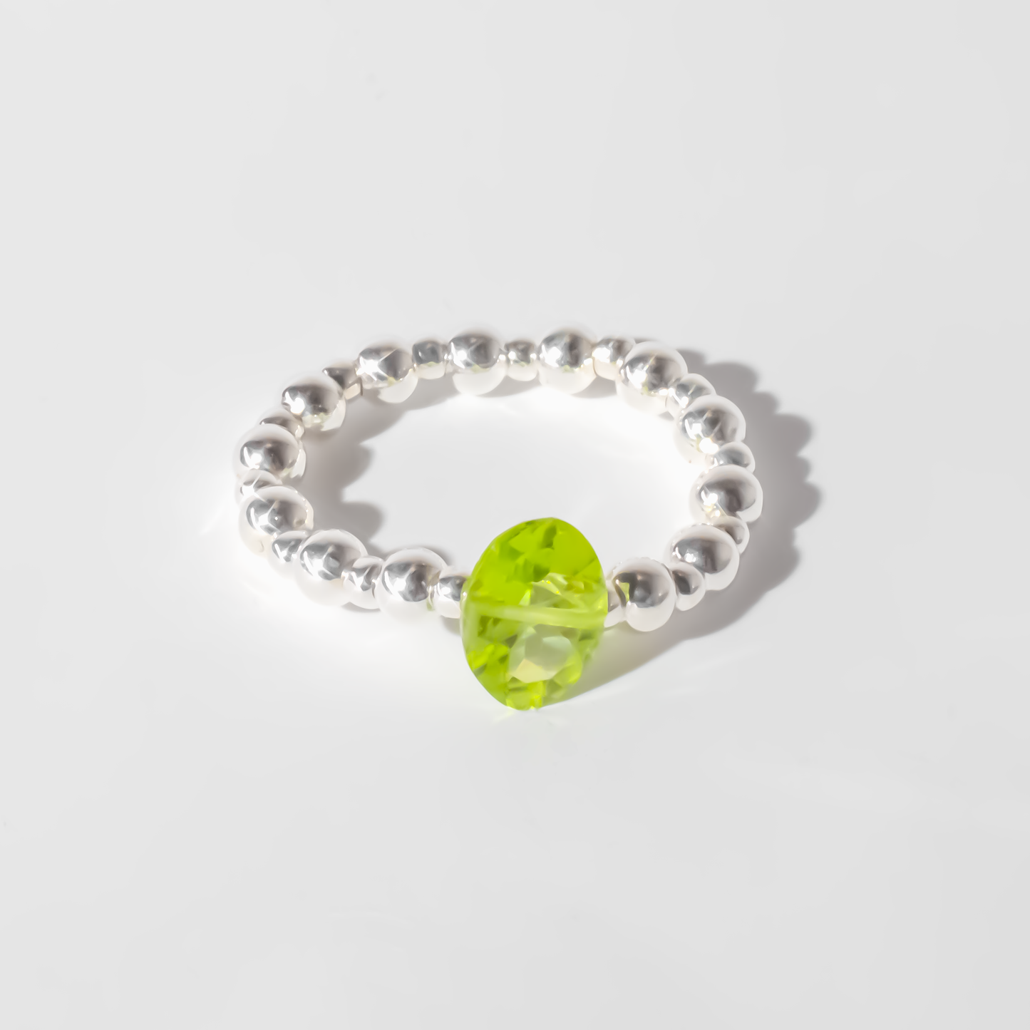 Peridot Oval Cut Sterling Silver Beaded Stretch Cocktail Ring
