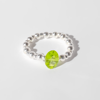 Peridot Oval Cut Sterling Silver Beaded Stretch Cocktail Ring