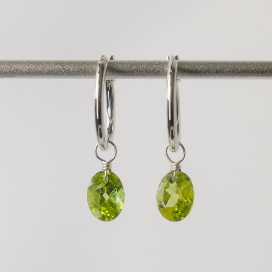 Peridot Oval Cut Rhodium Hoop Earring