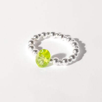 Peridot Oval Cut Sterling Silver Beaded Stretch Cocktail Ring
