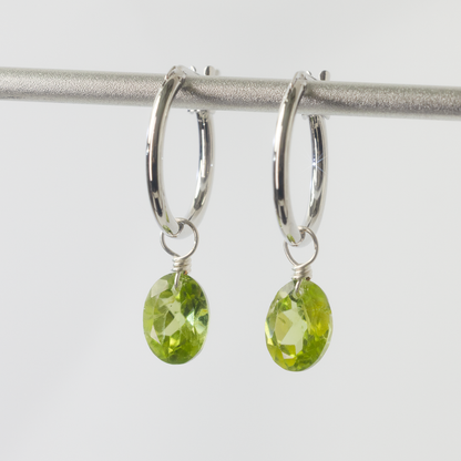 Peridot Oval Cut Rhodium Hoop Earring