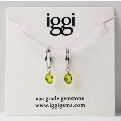 Peridot Oval Cut Rhodium Hoop Earring