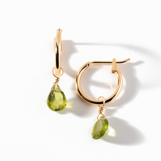Peridot Pear Cut 14K Gold Hoop Earrings