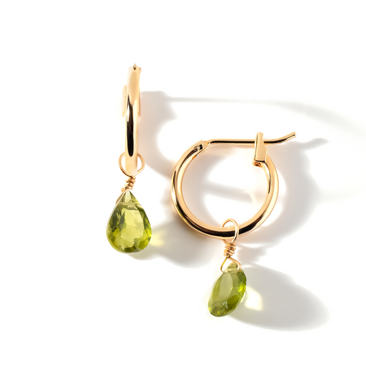 Peridot Pear Cut 14K Gold Hoop Earrings