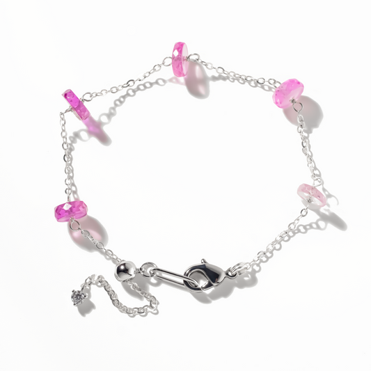 Pink Sapphire 5 Station Sterling Silver Bracelet