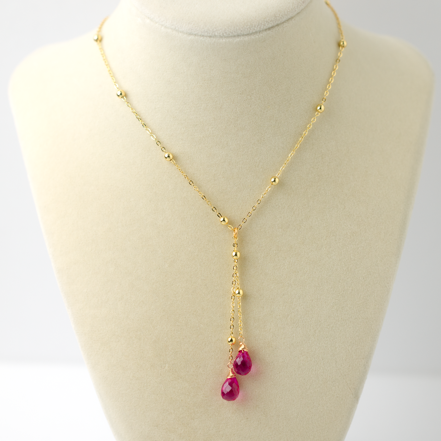 Pink Sapphire 14K Gold Satellite Lariat Necklace