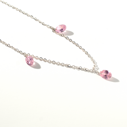 Pink Topaz 3 Station Sterling Silver Necklace