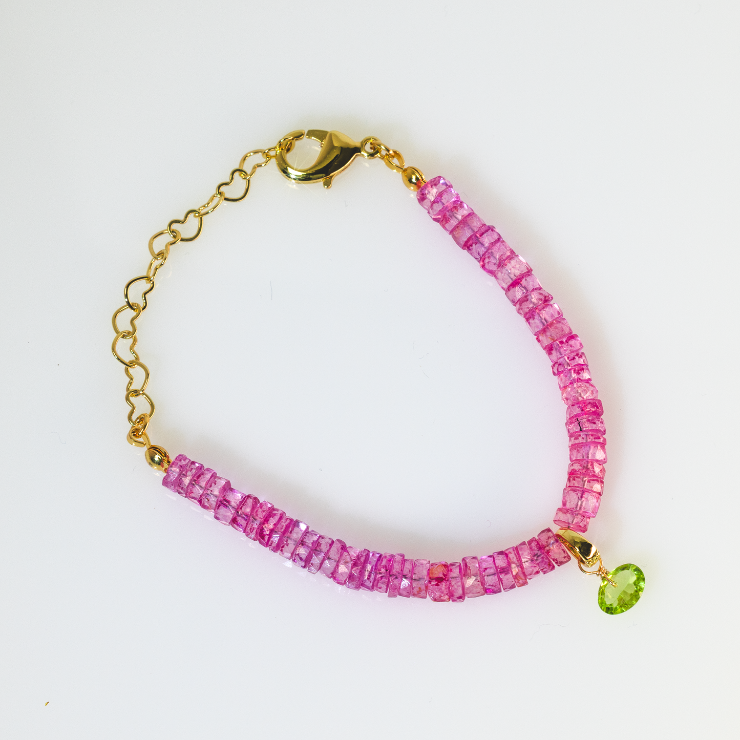Pink Topaz Heishi Cut & Peridot Beaded Bracelet