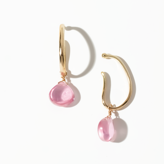 Pink Zircon Teardrop Cut 14K Gold Ear Cuffs